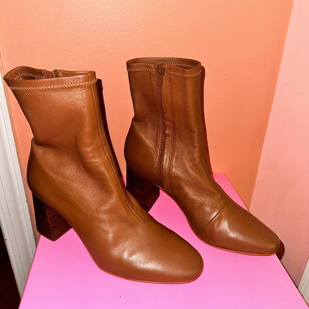 Loeffler Randall brown ankle boot size 7B. Almond toe